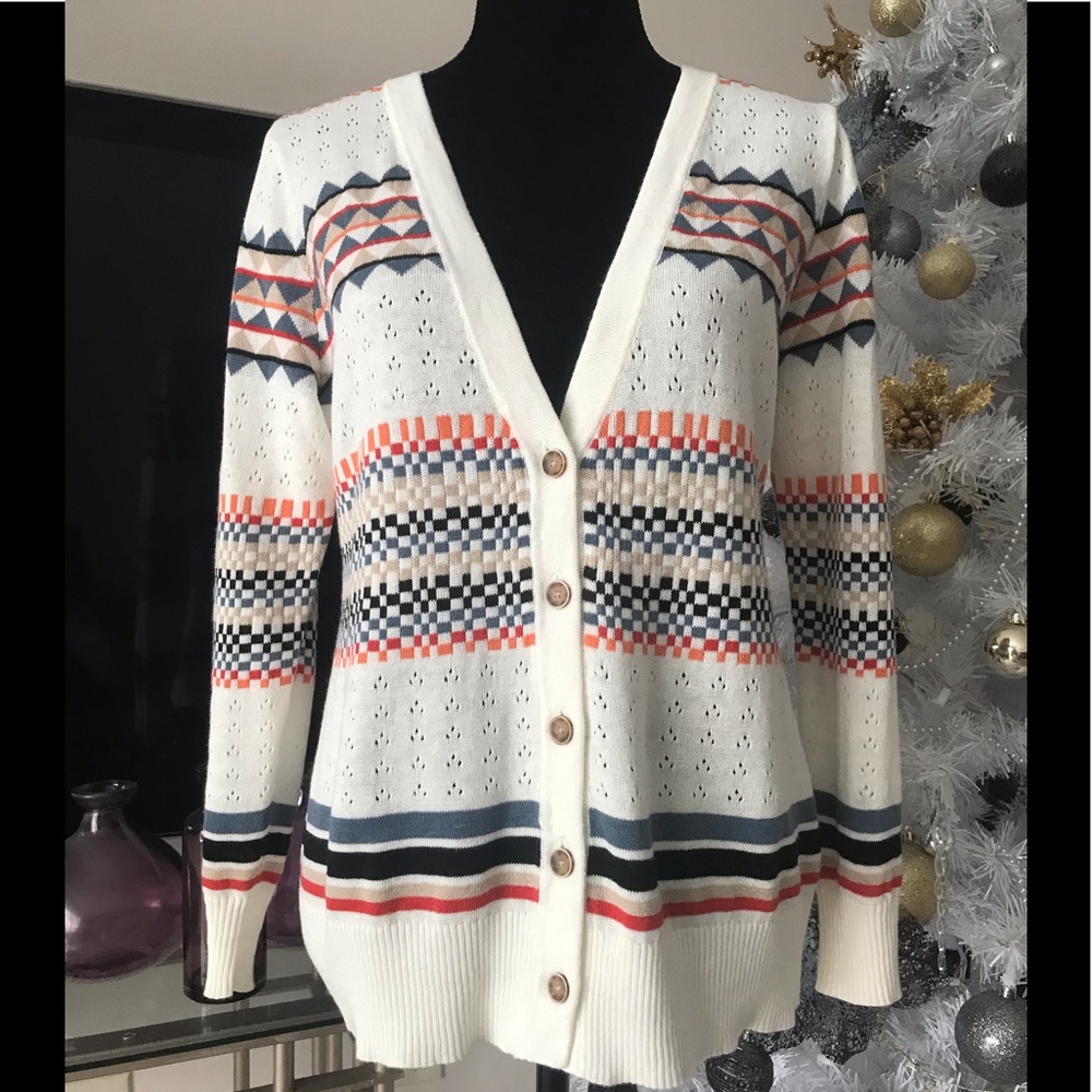 Pendleton Linen V-Neck Cardigan Sweater S